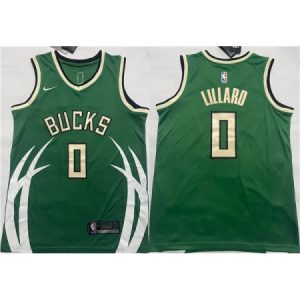 Men's Milwaukee Bucks #0 Damian Lillard Green Icon Edition Stitched Basketball Jersey U8RE