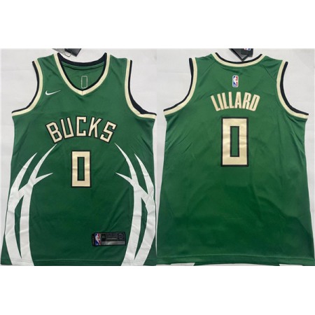 Men's Milwaukee Bucks #0 Damian Lillard Green Icon Edition Stitched Basketball Jersey U8RE