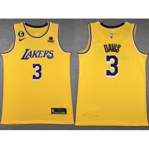 Men's Los Angeles Lakers #3 Anthony Davis Yellow Edition With NO.6 Patch Basketball Jersey
