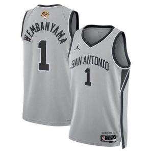 Men's San Antonio Spurs #1 Victor Wembanyama Silver 2026 NBA Finals Patch Swingman Statement Edition Jersey