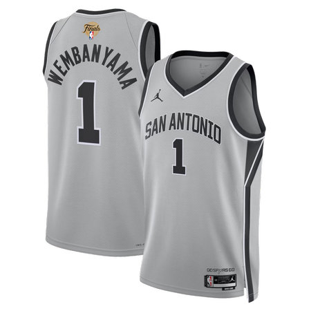 5f0cc00aa14b77147ce87425b3d51ce4.jpeg Men's San Antonio Spurs #1 Victor Wembanyama Silver 2026 NBA Finals Patch Swingman Statement Edition Jersey