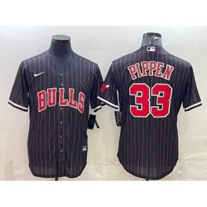 Men's Chicago Bulls #33 Scottie Pippen Black Cool Base Stitched Baseball Jersey 8YC9