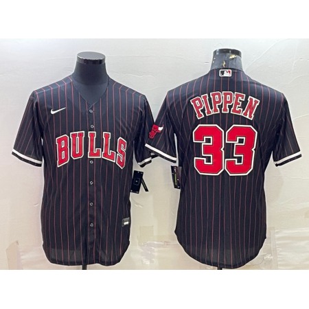 5ff227f715bfe4ba5e08eb500d83ea44.jpeg Men's Chicago Bulls #33 Scottie Pippen Black Cool Base Stitched Baseball Jersey 8YC9