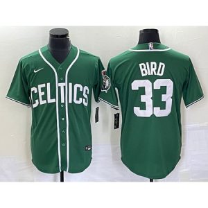 Men's Boston Celtics #33 Larry Bird Green Stitched Baseball Jersey LLZ3