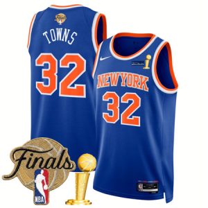 Men's New York Knicks #32 Karl-Anthony Towns Blue 2026 Finals Patch And Finals Champions Patch Icon Edition Stitched Basketball Jersey