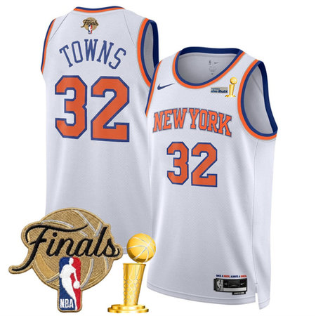 Men's New York Knicks #32 Karl-Anthony Towns White 2026 Finals Patch And Finals Champions Patch Association Edition Stitched Basketball Jersey