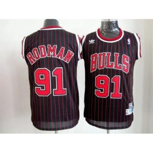 Men‘s Chicago Bulls #91 Dennis Rodman Black With Red Strip Throwback Jersey