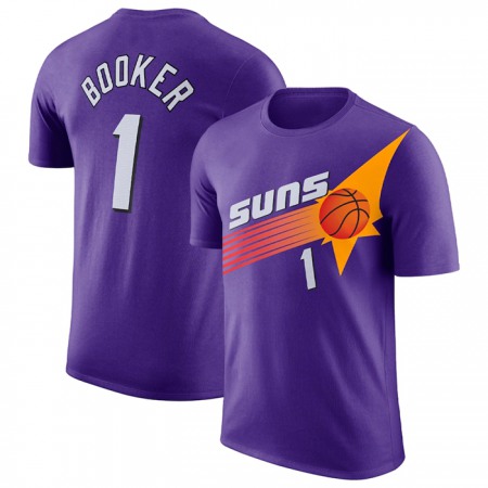 6838ab24f68f11f284393e41a0e832e0.jpeg Men's Phoenix Suns #1 Devin Booker Purple 2022/23 Classic Edition Name & Number T-Shirt