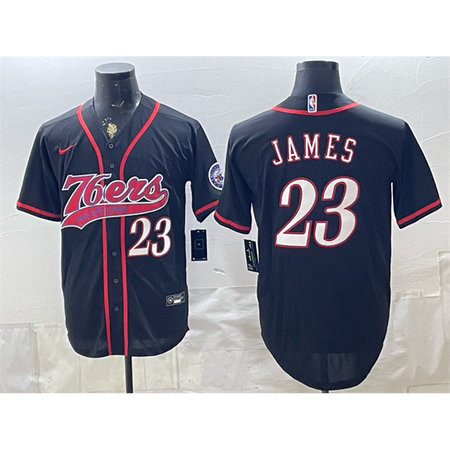 683a892c025fbfaf713ecac214e2c482.jpeg Men's Philadelphia 76ers #23 LeBron James Black Cool Base Baseball Jersey