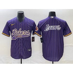 Men's Los Angeles Lakers Team Big Logo Purple Cool Base With Patch Stitched Baseball Jersey W702