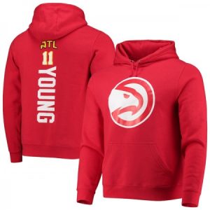 6fafab6fe1d0d149b4d6d5b1dde04210.jpeg Men's Atlanta Hawks #11 Trae Young 2021 Red&White Playmaker Name & Number Pullover Hoodie