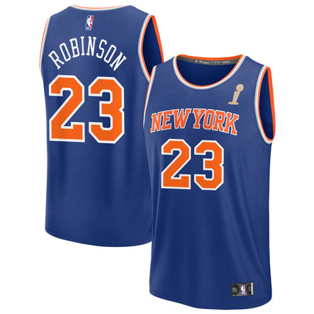 74ae3093ea5535a4357e9e8f7971a0e9.jpeg Youth New York Knicks #23 Mitchell Robinson Blue 2026 NBA Finals Champions Fast Break Icon Edition Jersey