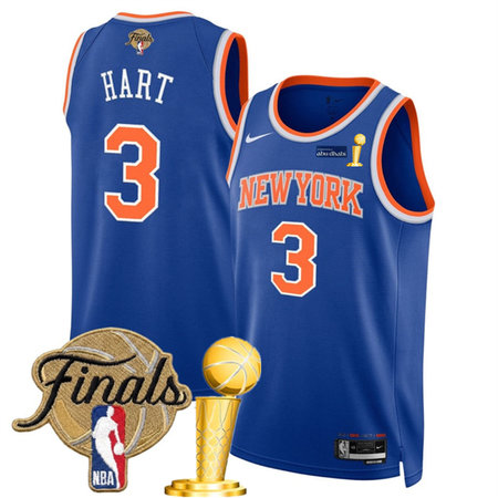 Men's New York Knicks #3 Josh Hart Blue 2026 Finals Patch And Finals Champions Patch Icon Edition Stitched Basketball Jersey