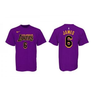 Men's Los Angeles Lakers #6 LeBron James Purple/Black Basketball T-Shirt