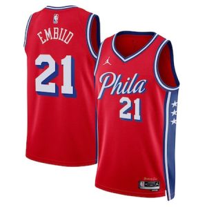 Youth Philadelphia 76ers #21 Joel Embiid Red Swingman Statement Edition Jersey