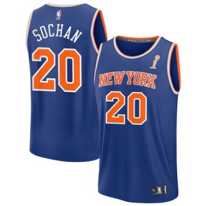 81dcf93f001e62a958504a74b3c321d8.jpeg Men's New York Knicks #20 Jeremy Sochan Blue 2026 NBA Finals Champions Fast Break Icon Edition Jersey