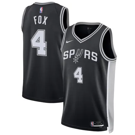 8572bb2556d231209b9223e385688579.webp Youth San Antonio Spurs #4 De'Aaron Fox Nike Black Swingman Player Icon Edition Jersey