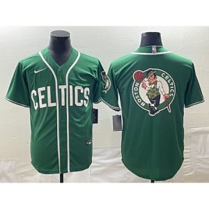 Men's Boston Celtics Green Team Big Logo With Patch Stitched Baseball Jersey 8KYY