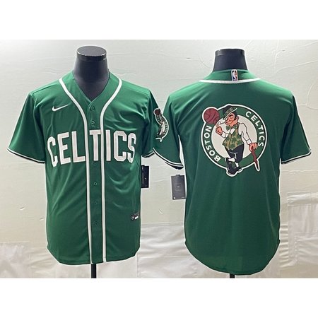 Men's Boston Celtics Green Team Big Logo With Patch Stitched Baseball Jersey 8KYY