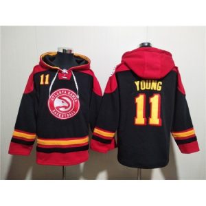 88efffde898bd724a30f4425a7a4783e.jpeg Men's Atlanta Hawks #11 Trae Young Black/Red Lace-Up Pullover Hoodie