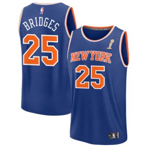 Men's New York Knicks #25 Mikal Bridges Blue 2026 NBA Finals Champions Fast Break Icon Edition Jersey