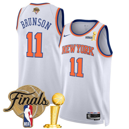 Men's New York Knicks #11 Jalen Brunson White 2026 Finals Patch And Finals Champions Patch Association Edition Stitched Basketball Jersey
