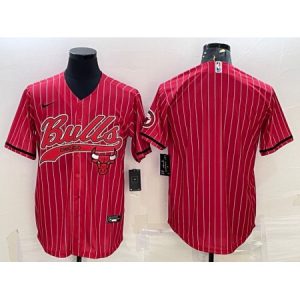 Men's Chicago Bulls Blank Red Cool Base Stitched Baseball Jersey HTE5
