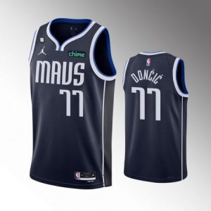Men's Dallas Mavericks #77 Luka Doncic Navy Statement Edition With NO.6 Patch Stitched Basketball Jersey V5JS