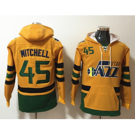 8ba6a29584648db9f75c97efb495f4c0.jpeg Men's Utah Jazz #45 Donovan Mitchell Yellow Lace-Up Pullover Hoodie