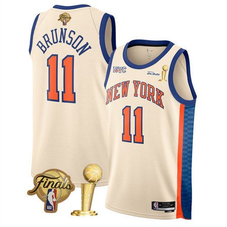 Youth New York Knicks #11 Jalen Brunson Cream 2026 Finals Patch And Finals Champions Patch City Edition Stitched Basketball Jersey