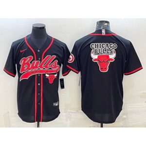 Men's Chicago Bulls Black Team Big Logo Cool Base Stitched Baseball Jersey TQ07
