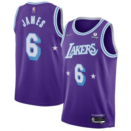 Men's Los Angeles Lakers #6 LeBron James Purple 75th Anniversary City Edition Stitched Jersey 1E0F