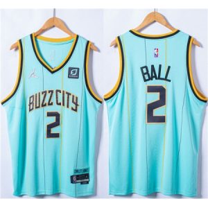 Men's Charlotte Hornets #2 LaMelo Ball Blue 75th Anniversary Stitched NBA Jersey HQ23