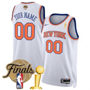Youth New York Knicks White 2026 Finals Patch And Finals Champions Patch Association Edition Stitched Basketball Custom Jersey