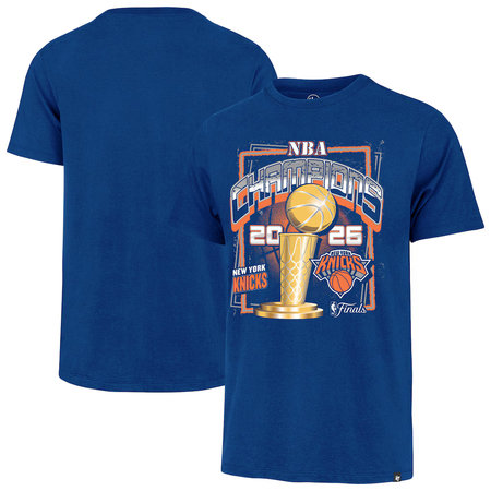 91458240f9c42e8767464ed73b2a9d49.jpeg Men's New York Knicks Blue 2026 NBA Finals Champions Franklin T-Shirt