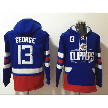 9391201bca899f3bbdb8a233e4e1c242.jpeg Men's Los Angeles Clippers #13 Paul George Blue Lace-Up Pullover Hoodie