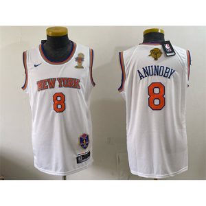 Youth New York Knicks #8 OG Anunoby White 2026 Finals Champions Patch Jersey