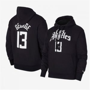 Men's Los Angeles Clippers #13 Paul George 2021 Black Pullover Hoodie QPE8