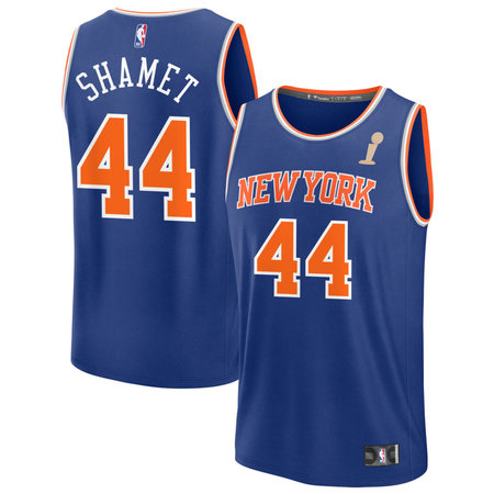 9411005b77d72a8ac448fc2899c780f9.jpeg Men's New York Knicks #44 Landry Shamet Blue 2026 NBA Finals Champions Fast Break Icon Edition Jersey