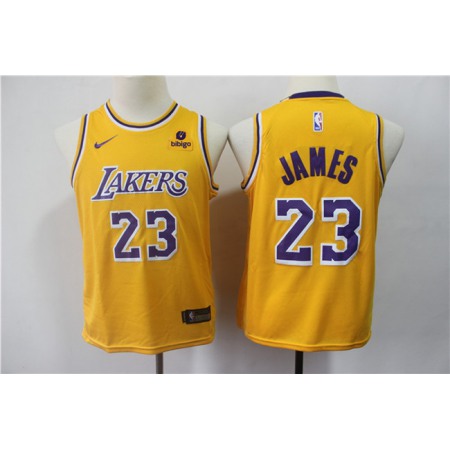 Youth Los Angeles Lakers #23 LeBron James Yellow Stitched Basketball Jersey GMOJ