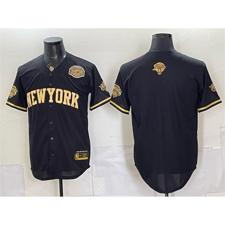 Youth New York Knicks Black Gold 2026 Finals & Eastern Conference Champions Patch Stitched Baseball Jersey