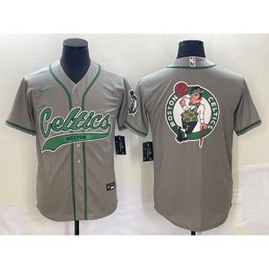 9658f7e5fea9de5829a29031ea4d99cd.jpeg Men's Boston Celtics Gray Team Big Logo With Patch Stitched Baseball Jersey P3SD