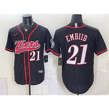 978453c27f45c47684345347ac6492e9.jpeg Men's Philadelphia 76ers #21 Joel Embiid Black Cool Base Baseball Jersey