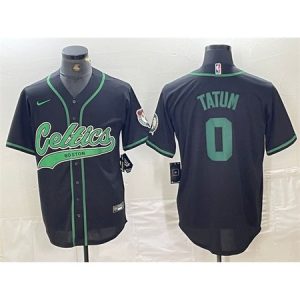 Men's Boston Celtics #0 Jayson Tatum Black With Patch Stitched Baseball Jersey A67Z