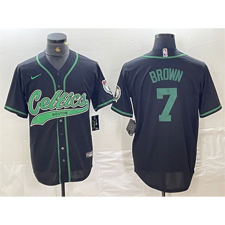 Men's Boston Celtics #7 Jaylen Brown Black With Patch Stitched Baseball Jersey 0XSQ