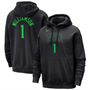 9d76c04ea5a032443763614c6321e9c3.jpeg Men's New Orleans Pelicans #1 Zion Williamson Black 2023/24 City Edition Name & Number Pullover Hoodie