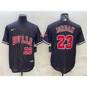Men's Chicago Bulls #23 Michael Jordan Black Cool Base Stitched Baseball Jersey 6NJ5