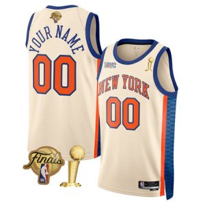 Men's New York Knicks Cream 2026 Finals Patch And Finals Champions Patch City Edition Stitched Basketball Custom Jersey