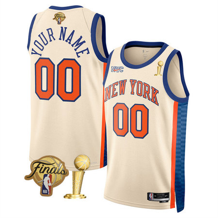 a2cfe94f28c0b84b8fc33df7658faa87.jpeg Youth New York Knicks Cream 2026 Finals Patch And Finals Champions Patch City Edition Stitched Basketball Custom Jersey