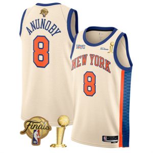 Men's New York Knicks #8 OG Anunoby Cream 2026 Finals Patch And Finals Champions Patch City Edition Stitched Basketball Jersey